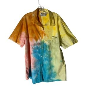Big Bud Press Rainbow Tie-Dye Short-Sleeve Button-Up Collared Shirt Size 4XL